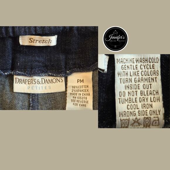 Draper's and Damon's Petite Stretch Dark Blue Pleated Leg Pull On Jeans Size PM - Picture 6 of 8